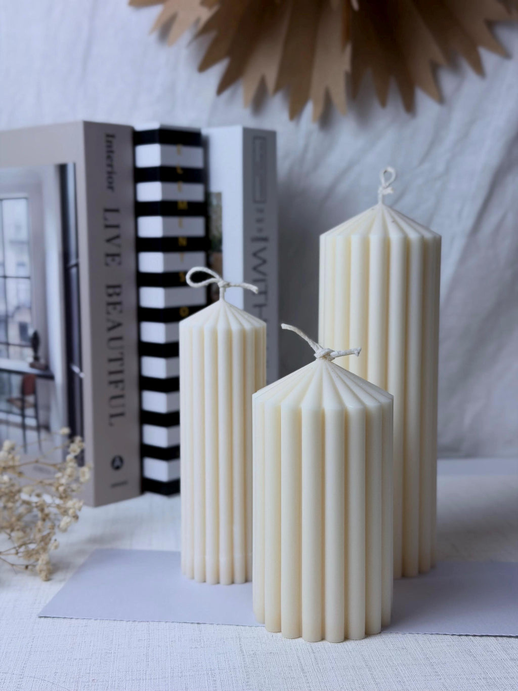 Ribbed Decorative Pillar Soy Candle set