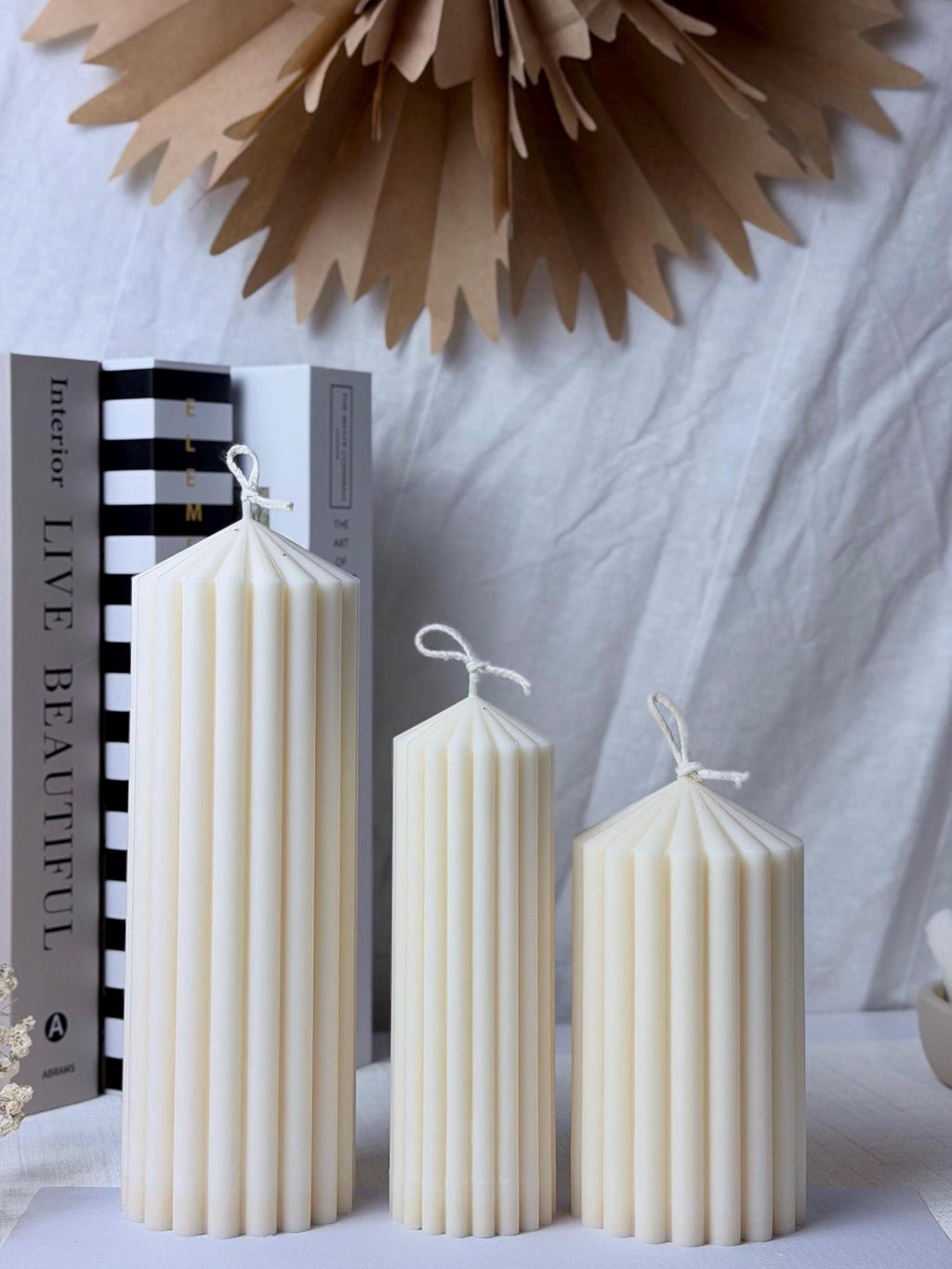 Ribbed Decorative Pillar Soy Candle set