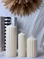Ribbed Decorative Pillar Soy Candle set