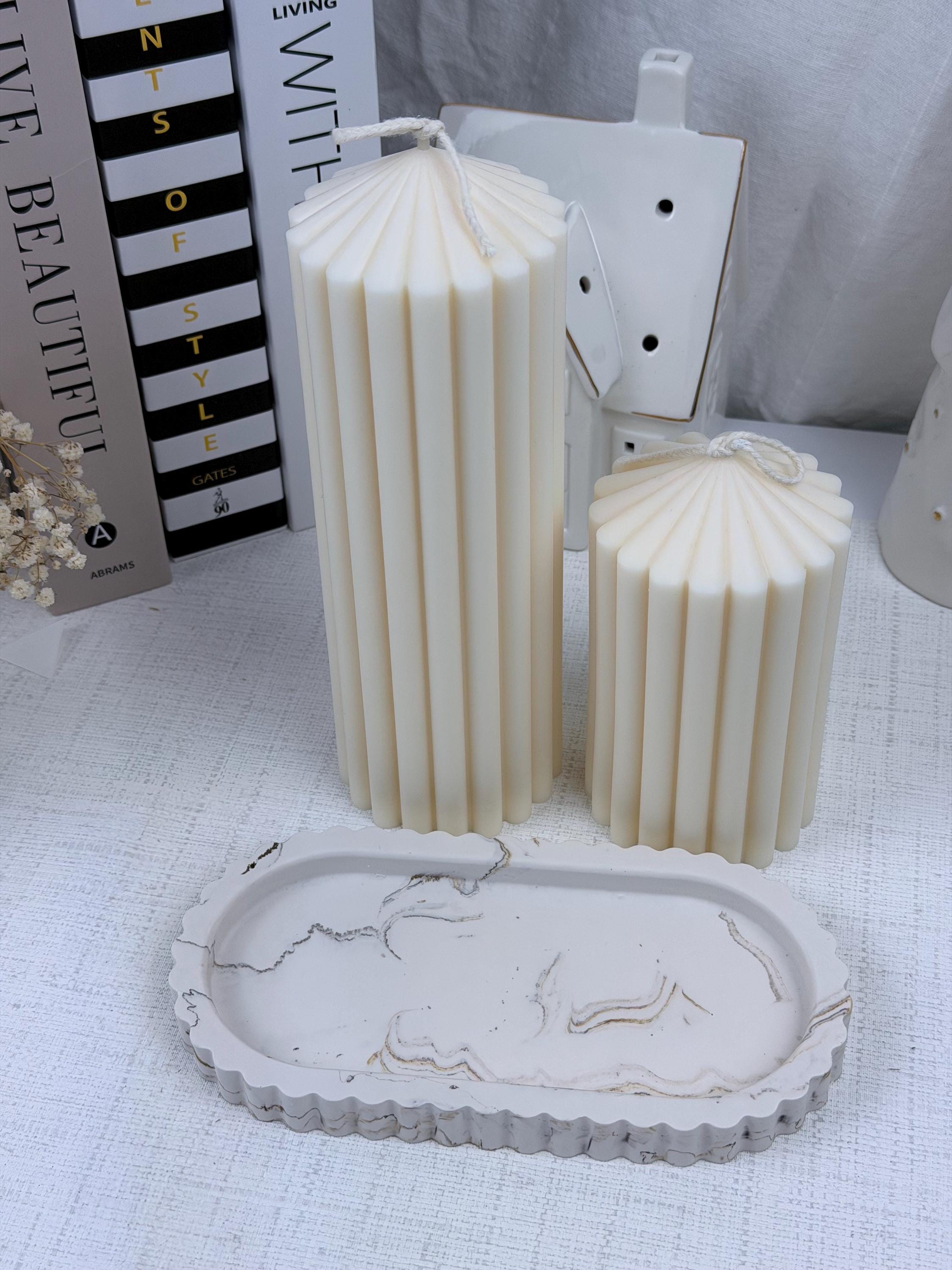 Ribbed Decorative Pillar Soy Candle set