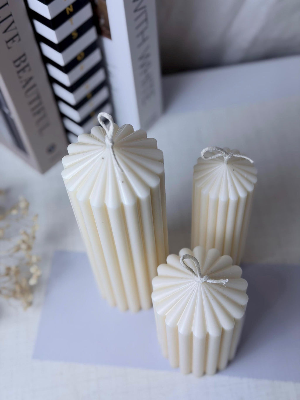 Ribbed Decorative Pillar Soy Candle set