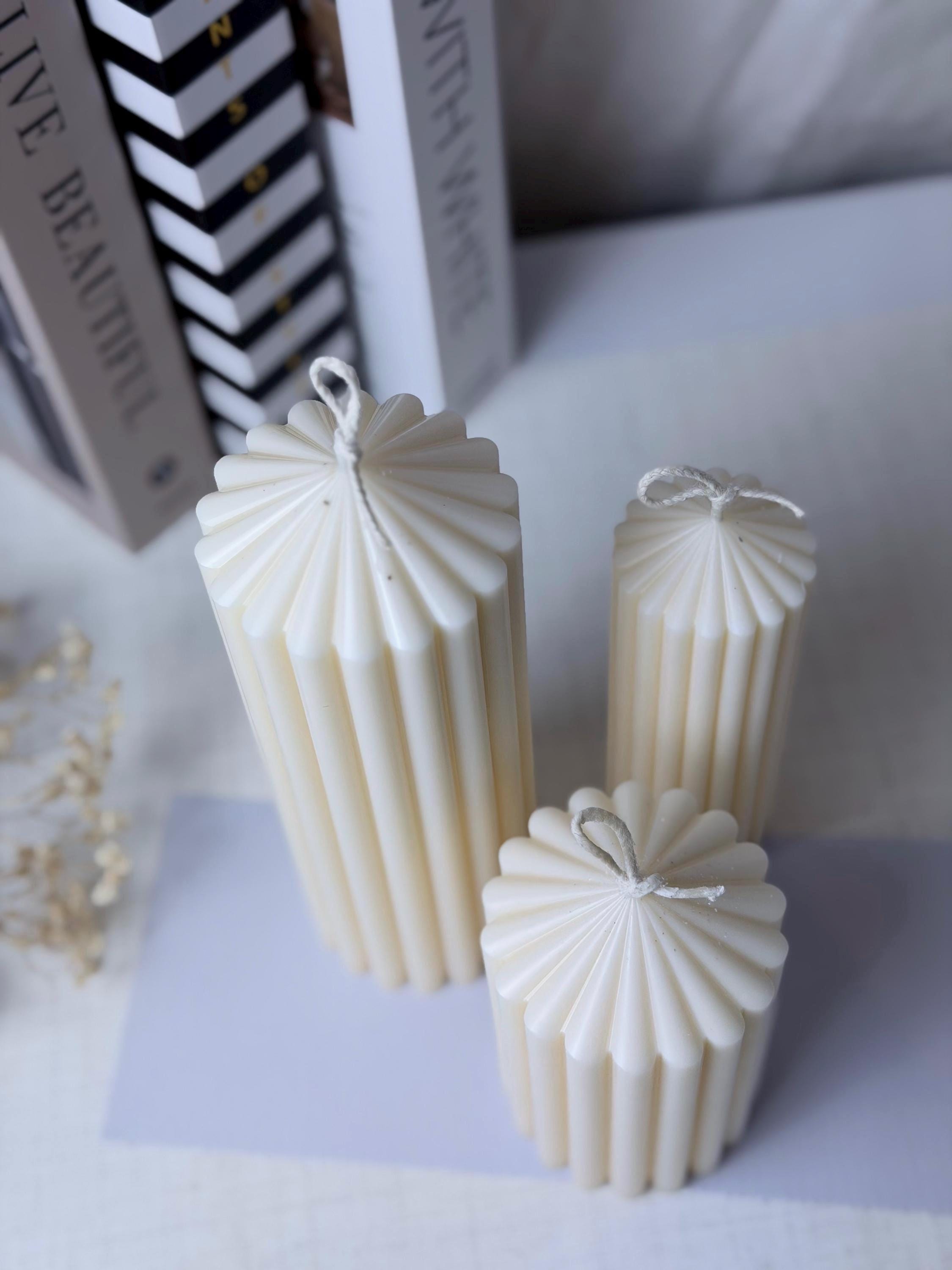 Ribbed Decorative Pillar Soy Candle set
