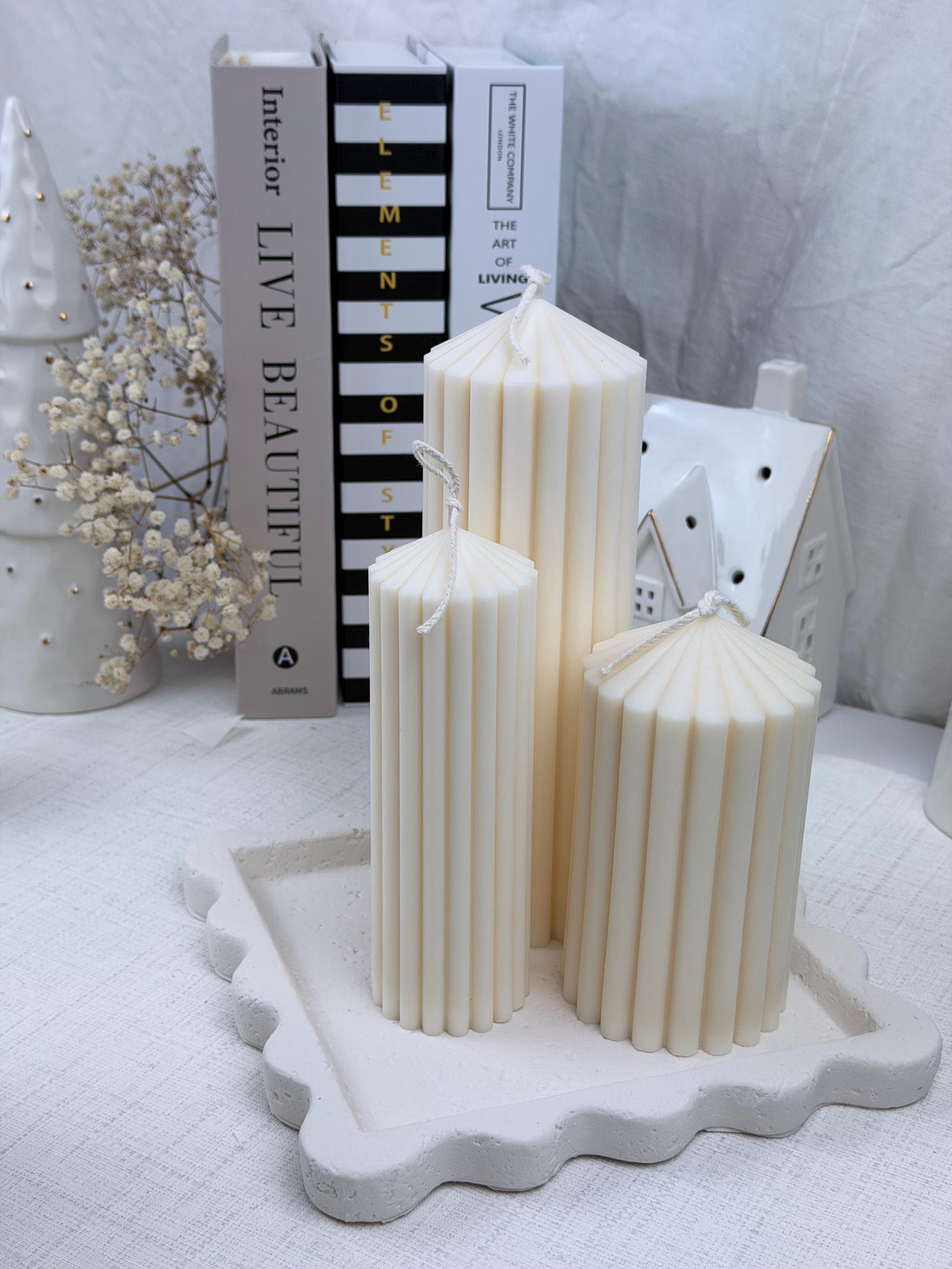 Ribbed Decorative Pillar Soy Candle set